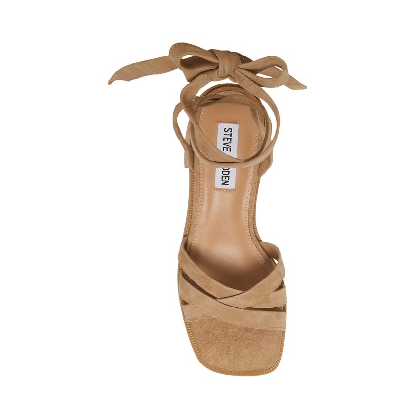 Sandalias Tacones Steve Madden Cory Natural Gamuza Mujer Marrones | ES IS1469